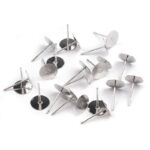 Polished Silver-Tone Earring Stud Posts - Flat Pad Glue-on Bases for DIY Jewelry & Crafting (8mm)
