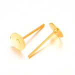 Premium Gold-Plated Earring Stud Posts - Flat Pad Glue-on Bases for DIY Jewelry Making Earring Design (8mm)