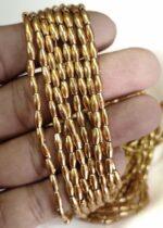 LeCraft Royal Premium Gold Rice/Wheat Beads for Aari & Maggam Embroidery – Metallic Grain Spacers for Bridal Blouses and Zardosi Work (80Beads x 5Lines per bunch)(4mm)(5Bunch)