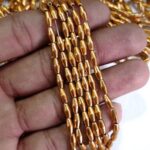 LeCraft Royal Premium Gold Rice/Wheat Beads for Aari & Maggam Embroidery – Metallic Grain Spacers for Bridal Blouses and Zardosi Work (80Beads x 15Lines per bunch)(3mm)(5Bunch)