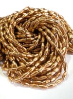 LeCraft Royal Premium Gold Rice/Wheat Beads for Aari & Maggam Embroidery – Metallic Grain Spacers for Bridal Blouses and Zardosi Work (80Beads x 5Lines per bunch)(4mm)(5Bunch) - Image 2
