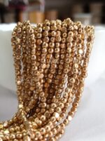 LeCraft Royal Premium Metallic Half Beads - 3mm Faceted Gold for Aari Work & Embroidery (100Beads x 12Lines per bunch) - Image 2