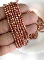 LeCraft Royal Premium Metallic Half Beads - 3mm Faceted Copper for Aari Work & Embroidery(100Beads x 12Lines per bunch)
