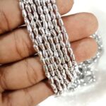 LeCraft Royal Premium Beads – Silver Metallic Drop Beads for Aari & Maggam Work – Designer 'Tear Drop' Spacers for Bridal Embroidery(3mm)(80Beads x 15Lines per bunch)(5Bunch)