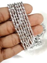 LeCraft Royal Premium Beads – Silver Metallic Drop Beads for Aari & Maggam Work – Designer 'Tear Drop' Spacers for Bridal Embroidery(3mm)(80Beads x 15Lines per bunch)(5Bunch)