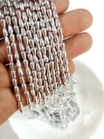 LeCraft Royal Premium Beads – Silver Metallic Drop Beads for Aari & Maggam Work – Designer 'Tear Drop' Spacers for Bridal Embroidery(4mm)(80Beads x 15Lines per bunch)(5Bunch)