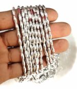 LeCraft Royal Premium Silver Metallic Long Beads - Faceted Rice/Wheat Beads for Aari Work & Embroidery(100Beads x 12Lines per bunch)(3mm)(5Bunch)