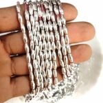 LeCraft Royal Premium Silver Metallic Long Beads - Faceted Rice/Wheat Beads for Aari Work & Embroidery(100Beads x 12Lines per bunch)(3mm)