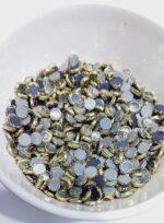 Premium Round Kundan Stones – White & Champagne Faceted Crystals in Gold-Plated Brass Settings for Aari Embroidery, Bridal Couture, and Jewelry Making(50g)