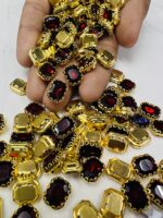 Rectangle Emerald-Cut Clip Stones | Gold Frame Aari & Jewelry Embellishments(8x10)(20Pc) - Image 12