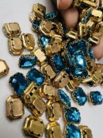 Rectangle Emerald-Cut Clip Stones | Gold Frame Aari & Jewelry Embellishments(8x10)(20Pc) - Image 3