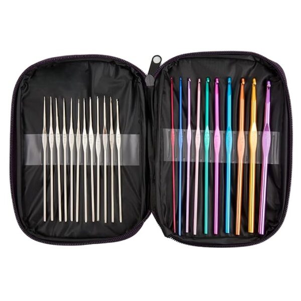 Cutebox 22pcs Mixed Aluminum Handle Crochet Hooks, Ergonomic Knitting Knit Needles, Weave Yarn Set, 0.6~6.5mm